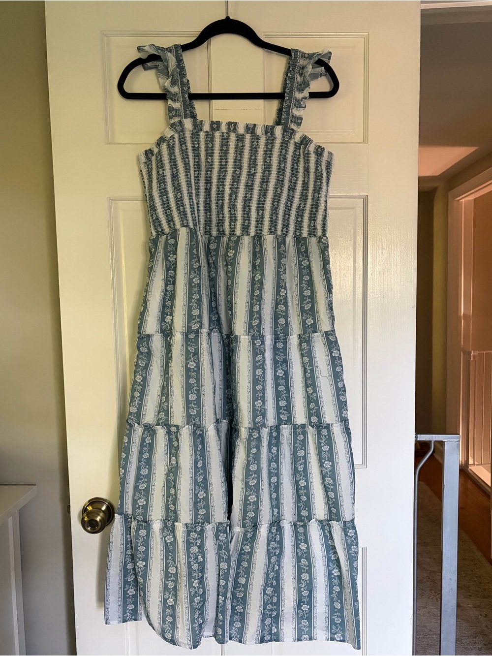 NWOT J. Crew Factory Blue and White Smocked Dress